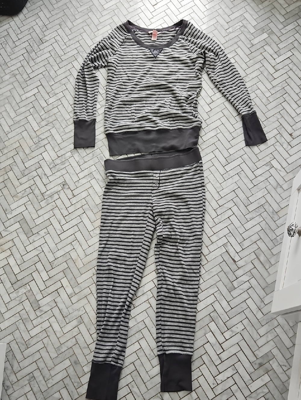 Victoria's Secret Black and Grey Striped Kids Pajama Or lounge  Set